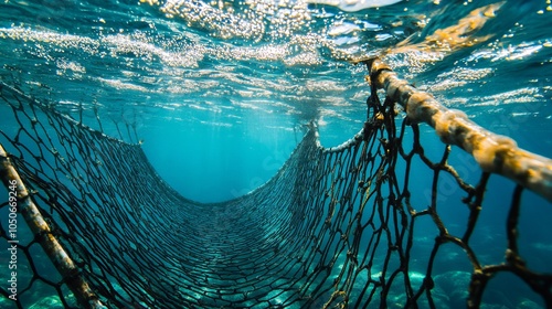 Innovative fish farming cage designed for sustainable aquaculture practices in coastal waters, showcasing a modern sea fish farm setup for efficient fish breeding and growth
 photo