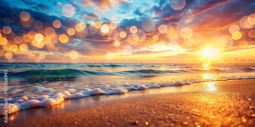 Magical Summer Beach with Glistening Sands and Serene Bokeh Lights for Stunning Panoramic Photography