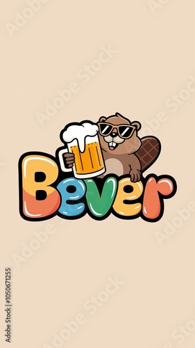 logo for 'Bever' Bar featuring a detailed beaver with a craft beer in hand Generative AI