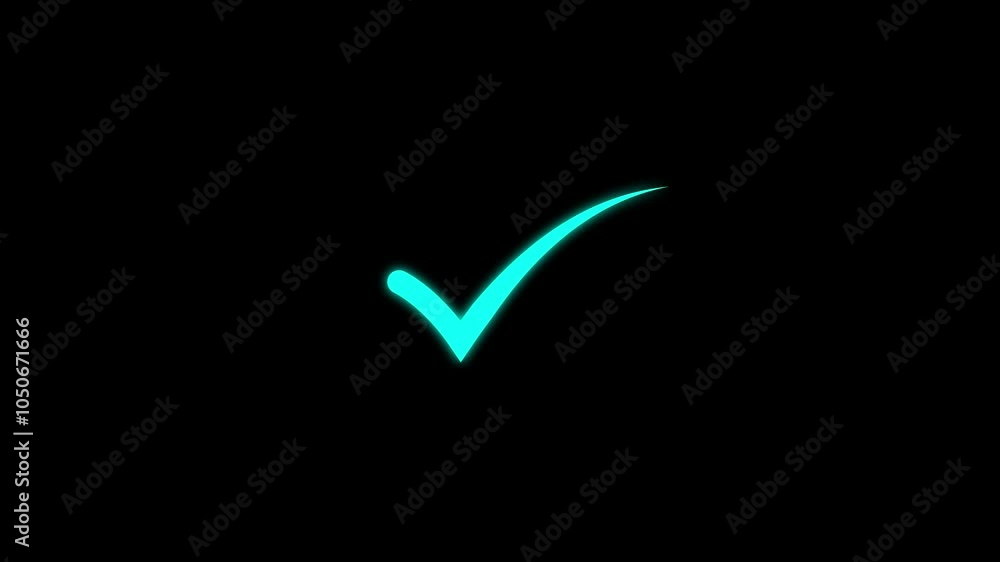 Glowing check mark animation icon on black background. Tick finishing confirm yes, right ,ok sign Glowing check mark animation icon on black background. Tick finishing confirm yes, right ,ok sign