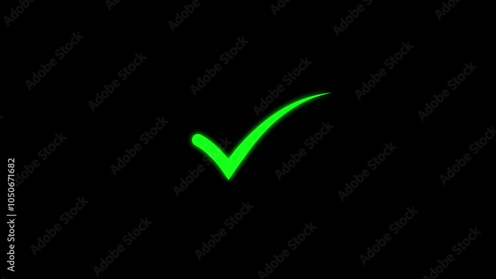 Glowing check mark animation icon on black background. Tick finishing confirm yes, right ,ok sign Glowing check mark animation icon on black background. Tick finishing confirm yes, right ,ok sign