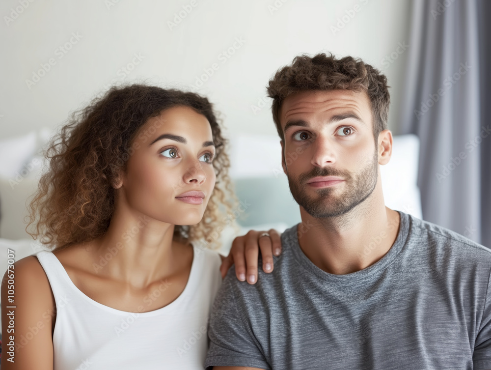 Couple sharing a thoughtful moment indoors Couple sharing a thoughtful moment indoors