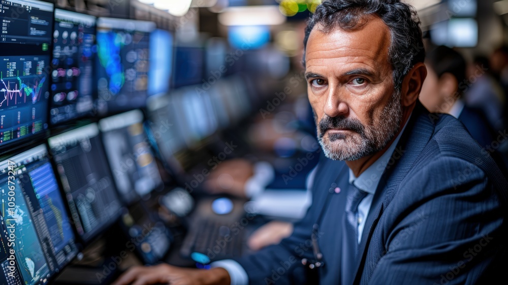 Obraz premium Professional Stock Trader in Control Room Environment