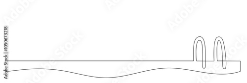 Continuous one line drawing of wave with swimming pool stair