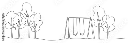 Vector continuous one single line drawing of playground in silhouette on a white background. Linear stylized.