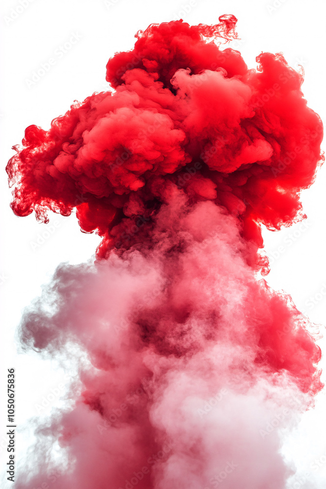 Fototapeta premium red smoke explosion isolated on white background