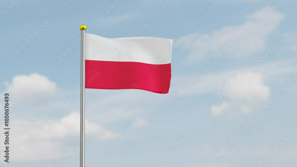 Poland Flag Waving Animation with Realistic Fabric Texture Against Sky Background. Poland flying flag in the wind. Poland fluttering flag with flagpole on the sky. ideal for independence day. Poland Flag Waving Animation with Realistic Fabric Texture Against Sky Background. Poland flying flag in the wind. Poland fluttering flag with flagpole on the sky. ideal for independence day.