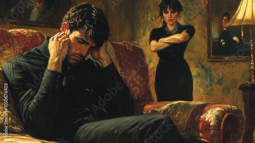 A soft-hearted man sitting on a couch, holding his head in his hands in sadness