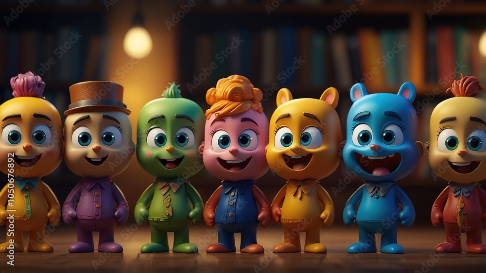 Obraz premium Low Light Photography of Cute Cartoon Book Characters with Emotions and Action