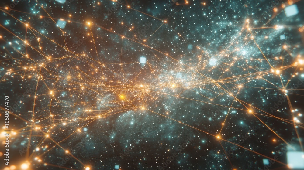 Obraz premium A futuristic holographic blockchain ledger floating in space, with interconnected cubes and bright digital trails representing secure transactions.