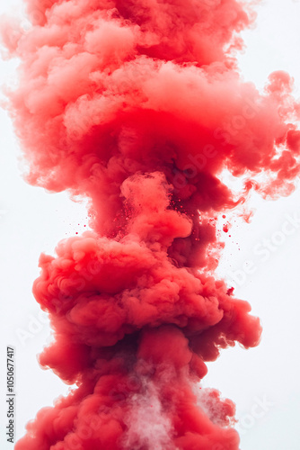 red smoke cloud explosion isolated on white background