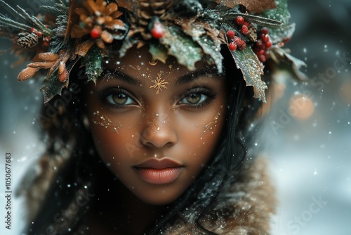 Beautiful Christmas elf with ebony skin