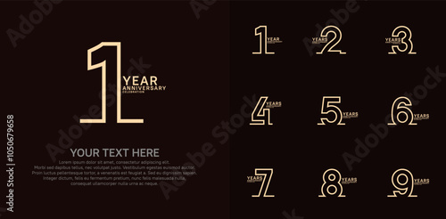 Anniversary logo set vector design, brown color for celebration event