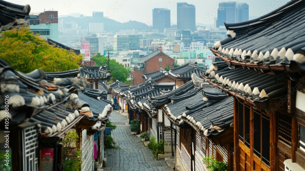 Fototapeta premium Traditional Korean Architecture in Urban Setting
