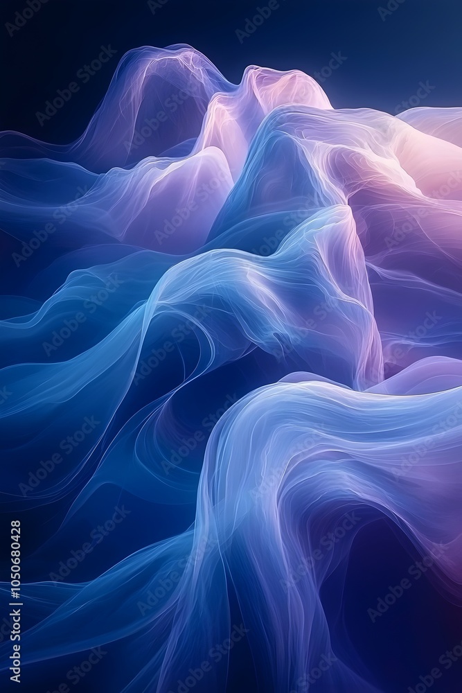 Fototapeta premium An abstract representation of flowing waves in soft hues of blue and purple, creating a tranquil and ethereal atmosphere that evokes a sense of calm and serenity.