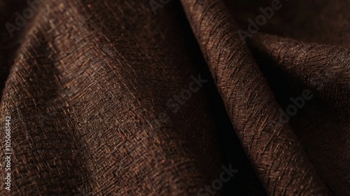 Rich, deep brown fabric texture showcasing intricate weave patterns, presenting a luxurious feel, ideal for upholstery, curtains, and various fabric applications, enhancing visual appeal and tactile e