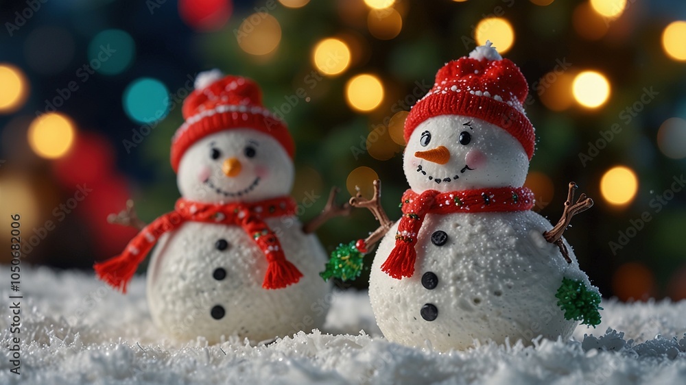 Snowmen Scene with Christmas Tree - Macro Photography Snowmen Scene with Christmas Tree - Macro Photography