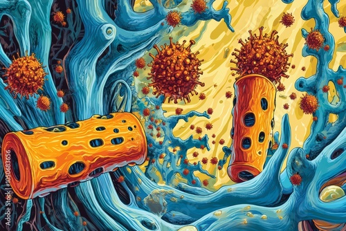 Bacteria under microscope photo