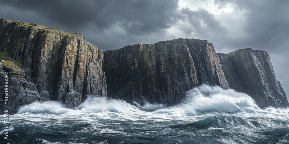 Dramatic Sea Cliffs and Powerful Waves Crashing on the Coast