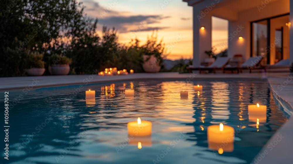Floating Candles in a Pool at Sunset Floating Candles in a Pool at Sunset