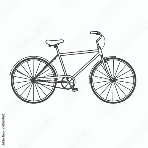 A simple black and white illustration of a classic bicycle