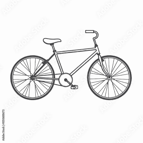 A simple black and white illustration of a classic bicycle