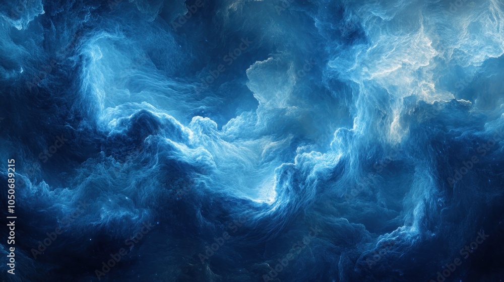 Abstract swirling blue and white clouds in a deep, dark sky. Abstract swirling blue and white clouds in a deep, dark sky.