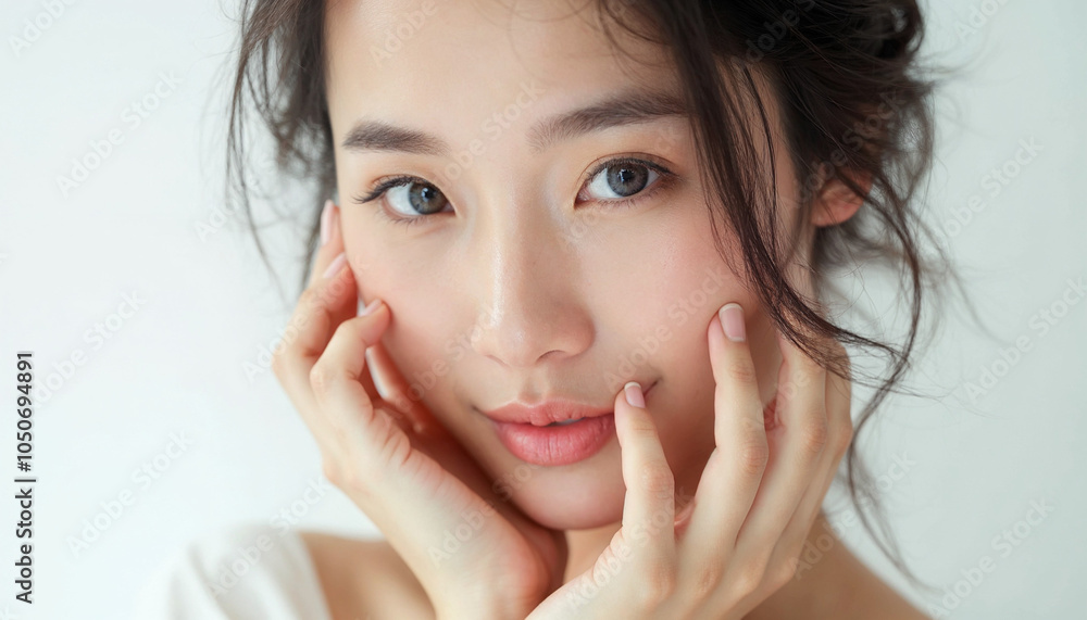 A captivating close-up portrait of an Asian woman showcases her radiant beauty and confidence. A captivating close-up portrait of an Asian woman showcases her radiant beauty and confidence.