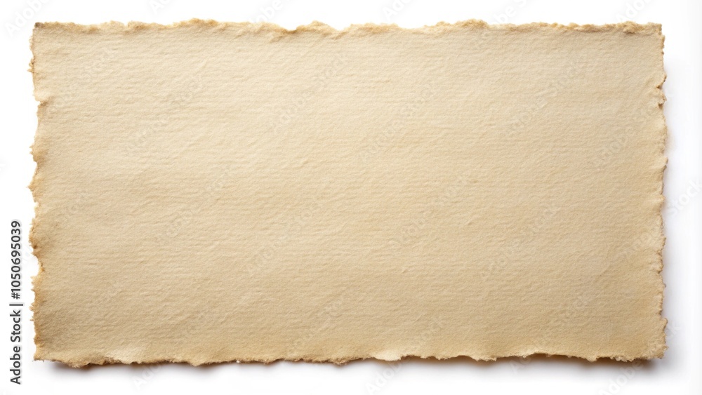 Fototapeta premium Textured paper with a beautiful deckle edge, showcasing a handmade appearance with soft, irregular borders, ideal for stationery, art projects, and elegant invitations, capturing a rustic.