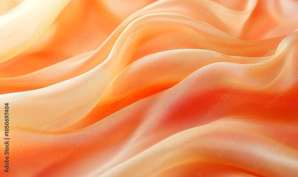 Obraz premium Orange Apricot Silk Waves Flowing Drapery Abstract Background - Elegant Fabric Texture, Fluid Motion Concept for Design and Art Projects, Generative AI