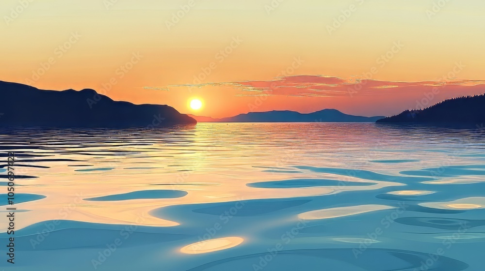 Obraz premium Calm lake ripples reflect the evening sky adobe illustrator