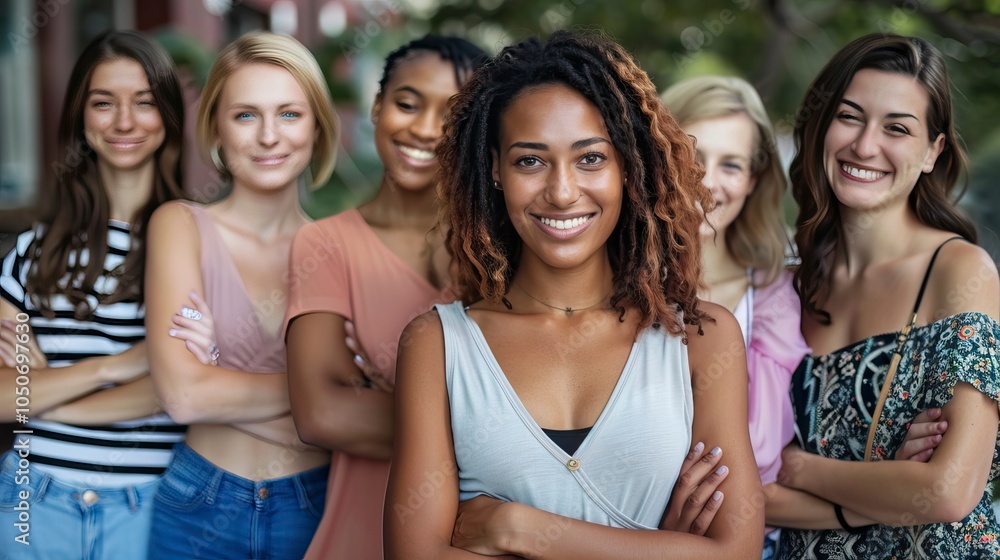 A diverse group of women standing together, smiling confidently with their arms crossed, symbolizing unity and empowerment, Empowerment A diverse group of women standing together, smiling confidently with their arms crossed, symbolizing unity and empowerment, Empowerment