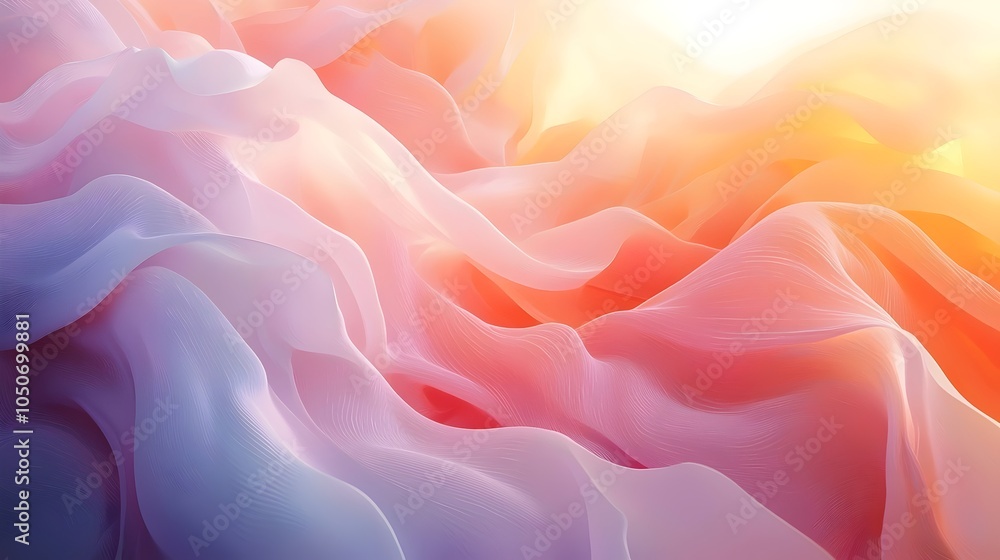 Fototapeta premium A soft and ethereal abstract landscape of flowing pastel colors, blending shades of pink, purple, and orange, evoking a sense of tranquility and dreaminess.