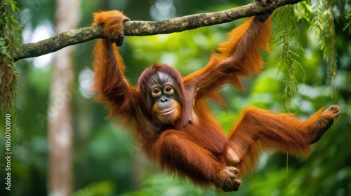 Tapanuli Orangutan Among the Lush Rainforest photo