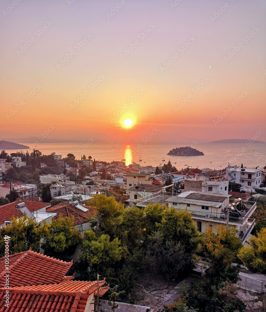 Fototapeta premium Tolo, Greece. Sunrise and beautyful view from hotel room.