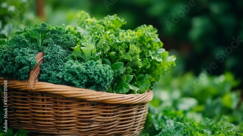 Fresh Green Leafy Vegetables in a Wicker Basket