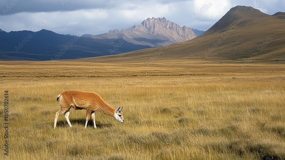 Vicuña Grazing in the Andean Grasslands Vicuña Grazing in the Andean Grasslands