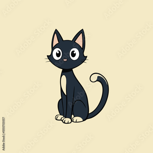 Vector illustration of a seated cat with a curled tail