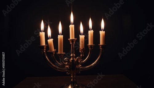 Lit Menorah Against Black Background