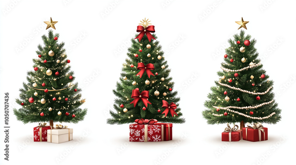 Collection of Christmas trees with gift boxes , isolated on white background, new year concept. Collection of Christmas trees with gift boxes , isolated on white background, new year concept.