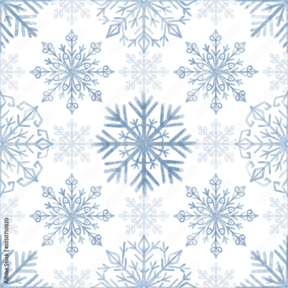 Fototapeta premium Hand drawn watercolour snowflakes, vector, white background. Seamless floral pattern-459.