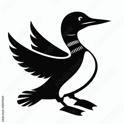 Loon Duck Mascot silhouette, isolated white background