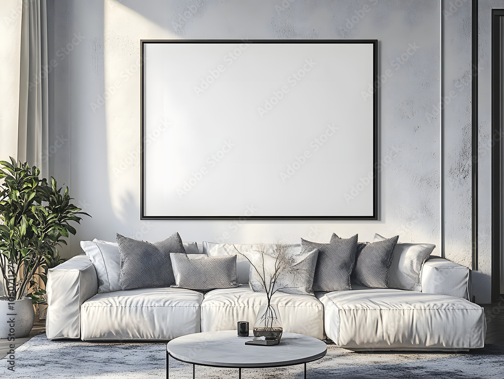 Frame mockup, ISO A paper size. Living room wall poster mockup. Interior mockup with house background. Modern interior design. 3D render Frame mockup, ISO A paper size. Living room wall poster mockup. Interior mockup with house background. Modern interior design. 3D render