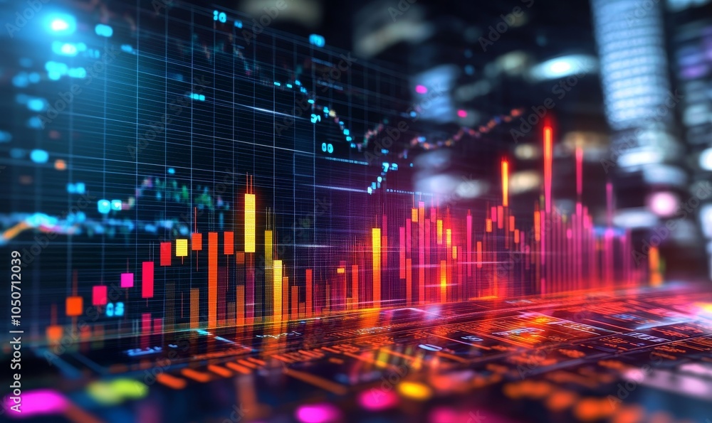 3D Rendering of Growing Financial Chart and Candlestick Diagram on Digital Forex Market Screen Highlighting Stock Market Investing Concept, Generative AI 3D Rendering of Growing Financial Chart and Candlestick Diagram on Digital Forex Market Screen Highlighting Stock Market Investing Concept, Generative AI