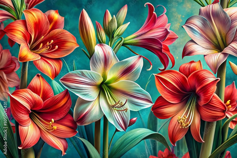 Fototapeta premium Stylish Amaryllis Floral Fashion Illustration for Modern Decor