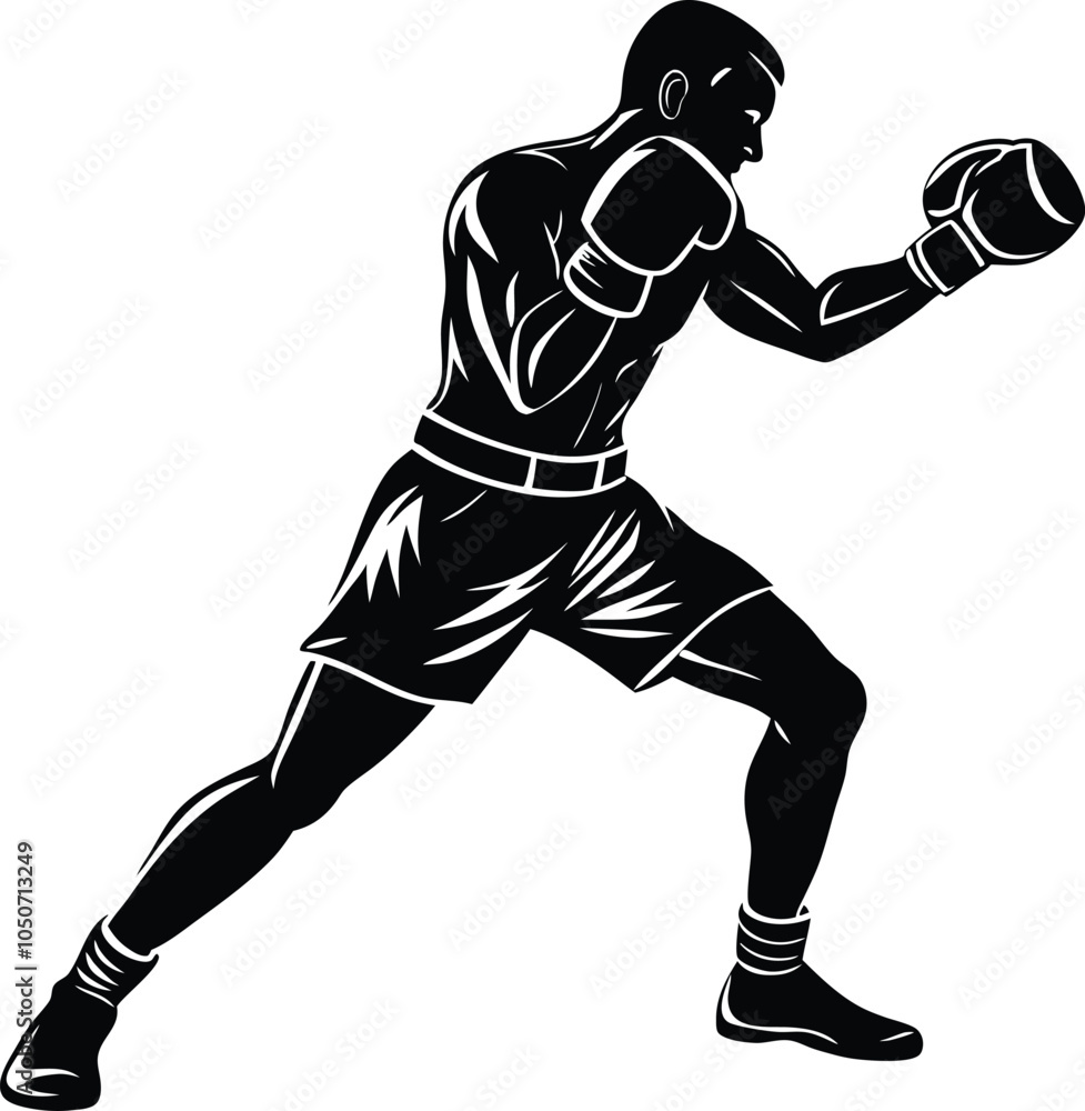 Naklejka premium Boxing Silhouette: A powerful and dynamic silhouette of a boxer in mid-punch, showcasing the intensity and determination of the sport. 