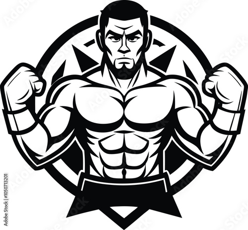 The Undefeated Fighter: A powerful silhouette of a determined boxer, radiating strength and resolve in a black and white illustration. This image exudes confidence and resilience.