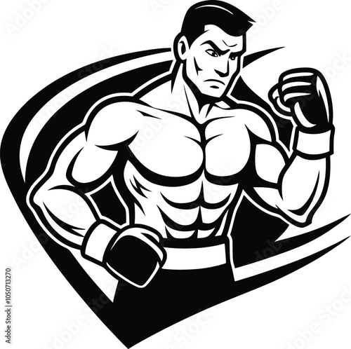 The Undefeated Fighter: A powerful, vector illustration of a determined mixed martial arts fighter, ready to take on any challenge. His muscular physique and focused expression convey strength.