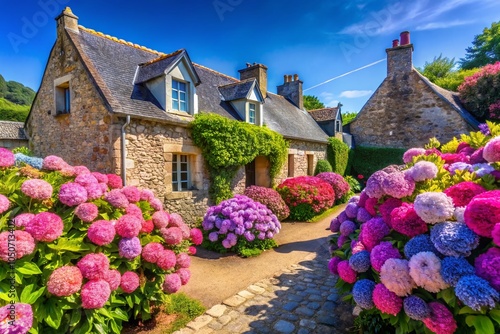 Summer in Brittany: Architectural Photography of Hydrangea Plants in Pink and Purple Hues