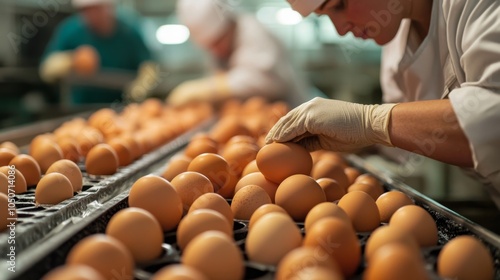 Efficient egg handling process in modern food production facilities photo